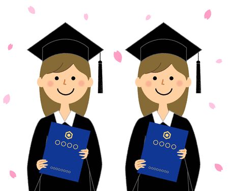 Graduation Ceremony, Academic Dressのイラスト素材
