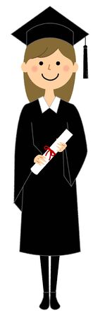 Graduation Ceremony, Academic Dressのイラスト素材