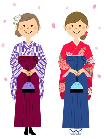 Graduation,Japanese skirt for formal wear (Hakama)のイラスト素材