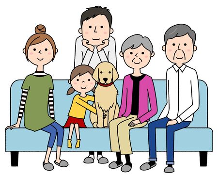 Family relaxing on the sofaのイラスト素材