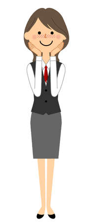 It is an illustration of a shy woman in a uniform.のイラスト素材