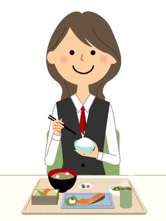 It is an illustration of a woman in uniform eating.のイラスト素材