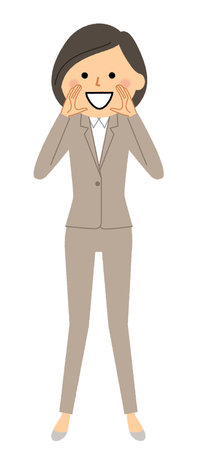 It is an illustration of a woman in a suit that makes a voice.のイラスト素材