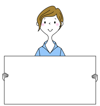 It is an illustration of a business woman with a whiteboard.のイラスト素材