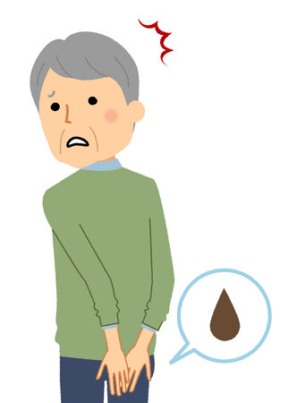 It is an illustration of an elderly man who has incontinence.のイラスト素材