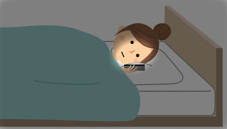 It is an illustration of a young woman who is addicted to smartphones.のイラスト素材