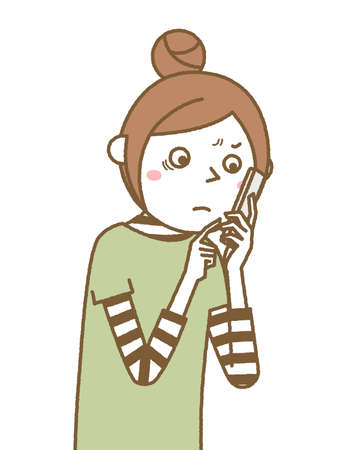 It is an illustration of a young woman staring at a smartphone.のイラスト素材