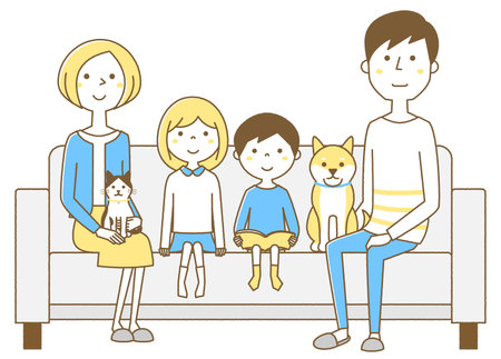 Illustration of a family relaxing on the sofa.のイラスト素材