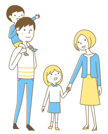 Illustration of a happy family taking a walk.のイラスト素材
