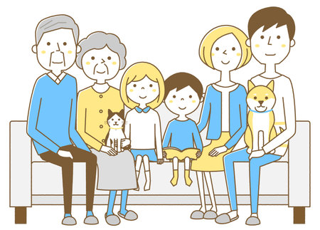Illustration of a family relaxing on the sofa.のイラスト素材