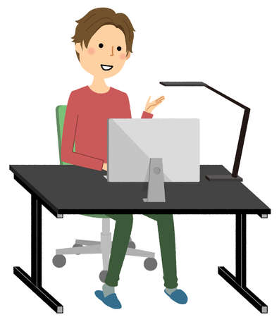 It is an illustration of a man during remote work.のイラスト素材