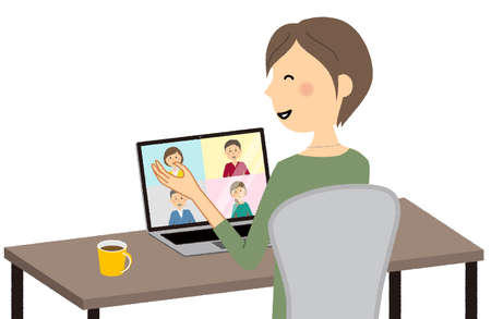 Illustration of a woman during an online meeting.のイラスト素材