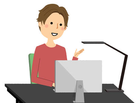 It is an illustration of a man during remote work.のイラスト素材