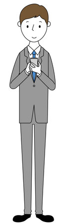 It is an illustration of a young businessman who operates a smartphone.のイラスト素材