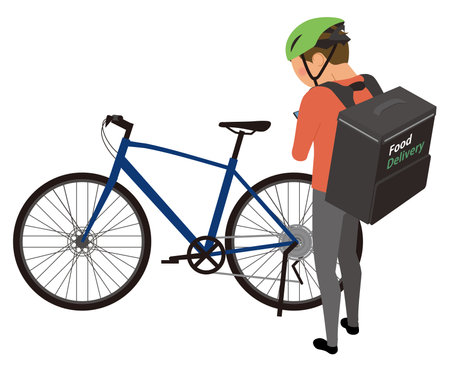 It is an illustration of a delivery person who checks the delivery destination with a smartphone.のイラスト素材