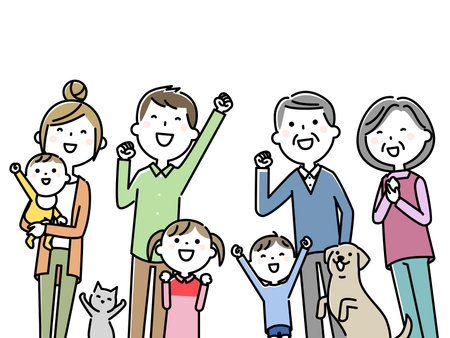 This is an illustration of a happy three-generation family.のイラスト素材