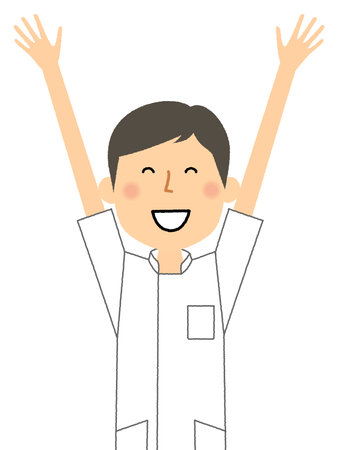 It is an illustration of a male nurse cheering.のイラスト素材