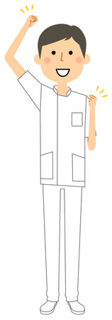 Illustration of a male nurse striking a fighting pose.のイラスト素材