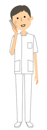 It is an illustration of a nurse who talks by telephone.のイラスト素材