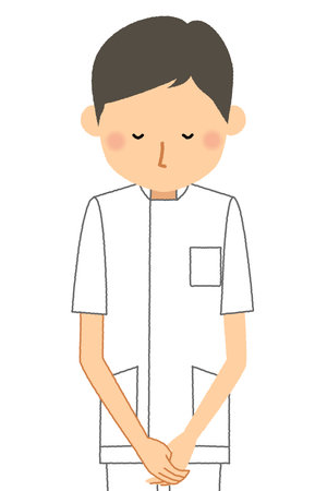 An illustration of a male caregiver bowing.のイラスト素材