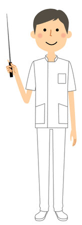 Illustration of a male nurse holding a pointer stick with a smileのイラスト素材