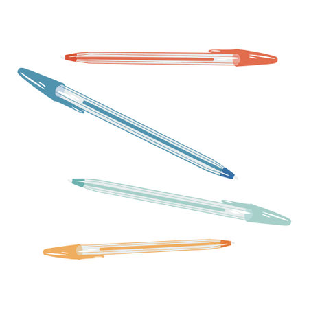 Set of pen illustrations for back to school and education. Ideal for creating designs for advertising, school communication, school supplies.のイラスト素材