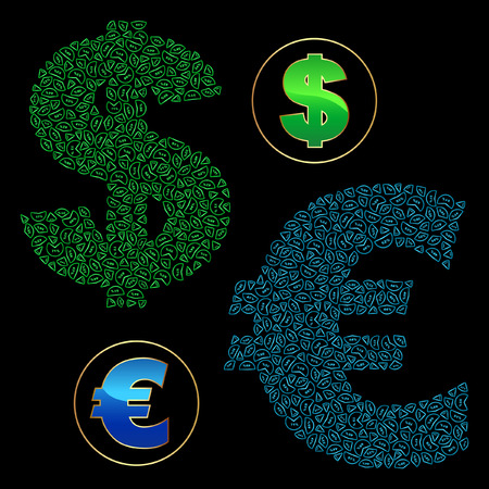 Vector dollar and euro signs.  のイラスト素材