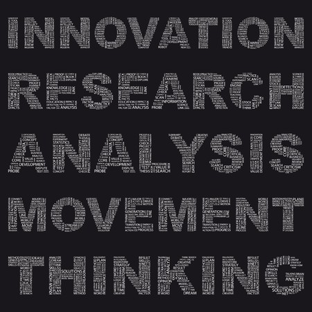 INNOVATION. Illustration with different association terms in black background.  のイラスト素材