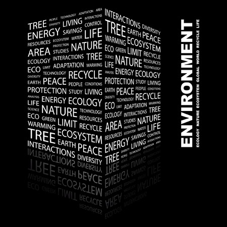 ENVIRONMENT. Word collage on black background. illustration.   のイラスト素材
