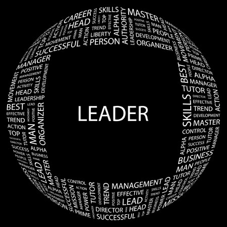 LEADER. Word collage on black background. illustration.   のイラスト素材