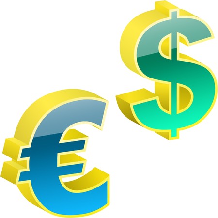  dollar and euro signs. 3D illustration.のイラスト素材