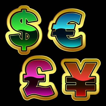 Dollar, euro, yen and pound signs.  のイラスト素材