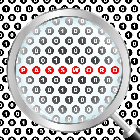 PASSWORD. Magnifying glass over background with number signs. Vector illustration.のイラスト素材