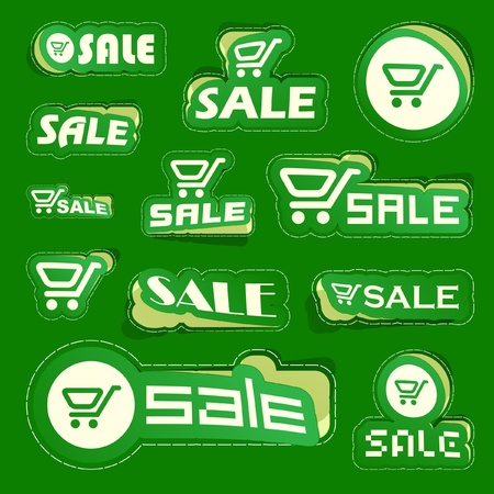 SALE. Shopping cart. Vector sticker set.のイラスト素材