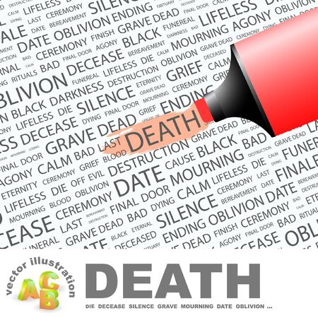 DEATH. Highlighter over background with different association terms. Vector illustration.のイラスト素材