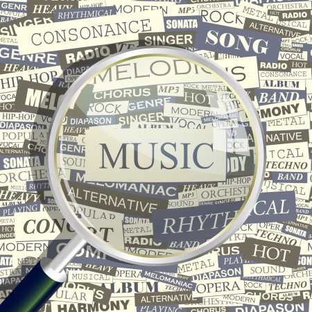 MUSIC  Magnifying glass and seamless background  のイラスト素材
