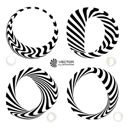 Vector illustration set of black and white 3d bracelets or rings. 3D icons.のイラスト素材