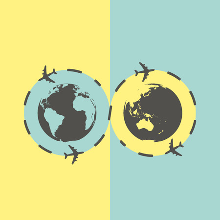 Business background with earth globe and airplane. Vector illustration. Travel concept.のイラスト素材