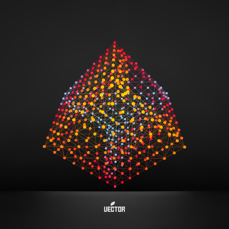 Cube. Molecular lattice. Connection structure. 3d Vector Illustration.のイラスト素材