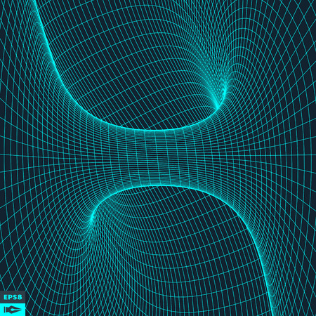 Abstract 3d Surface Looks Like Funnel. Futuristic Technology Style. Perspective Grid Background Texture. Vector Illustration.のイラスト素材