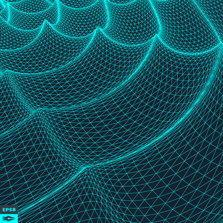 Wavy Grid Background. 3d Abstract Vector Illustration.のイラスト素材