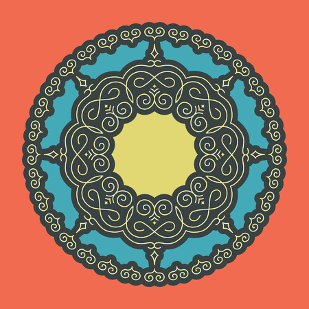Ethnic Circle Element. Orient Traditional Design. Lace Pattern. Mandala Round Ornament. Vector Fashion Illustration.のイラスト素材