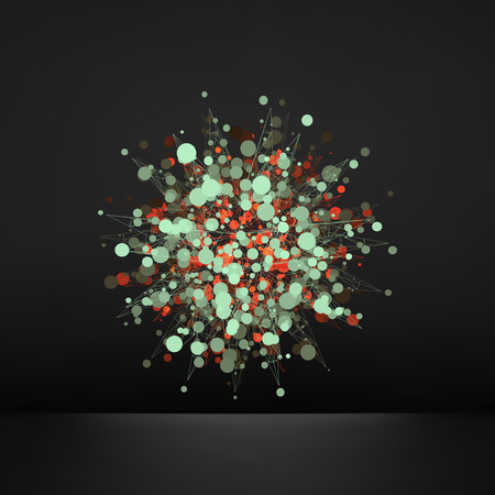 Abstract 3d design element, emblem. Different lights dots on black background. Vector illustration.のイラスト素材