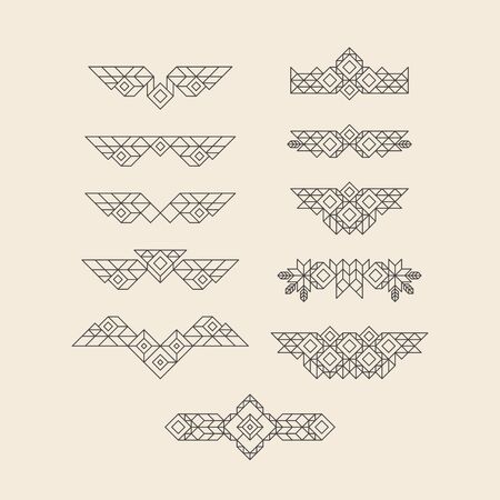 Set of Vintage Graphic Elements for Design. Line Art Design for Invitations, Posters. Linear Element. Geometric Style. Lineart Vector Illustration. Geometric Linear Border, Divider. Page Decoration.のイラスト素材
