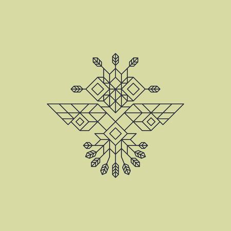 Tribal Owl Symbol. Ornate owl symbol in tribal style. Vintage Decoration Element. Line Art Design. Calligraphic Element. Geometric Style. Owl Icon. Outline Style. Abstract Emblem. Lineart Illustrationのイラスト素材