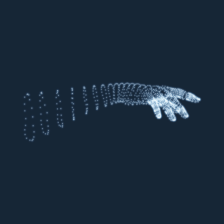 Human Arm. Human Hand Model. Hand Scanning. View of Human Hand. 3D Geometric Design. 3d Covering Skin. Can be used for Science, Technology, Medicine, Hi-Tech, Sci-Fi.のイラスト素材