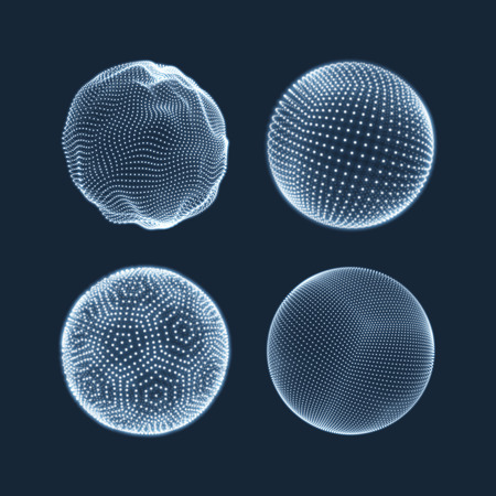 The Sphere Consisting of Points. Abstract Globe Grid. Sphere Illustration. 3D Grid Design. 3D Technology Style. Networks - Globe Design.Technology Concept. Vector Illustration.のイラスト素材