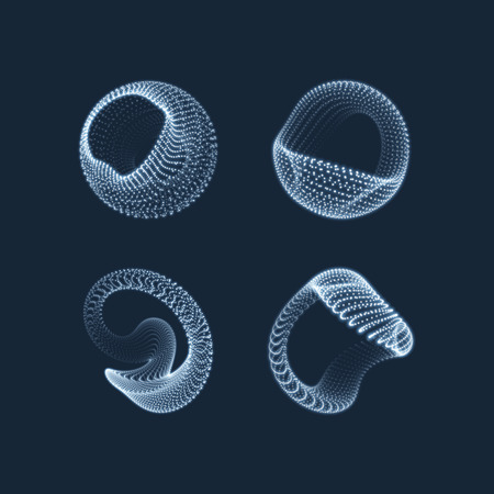 Wireframe Object with Dots. Abstract 3D Connection Structure. Geometric Shape for Design. Lattice Geometric Element, Emblem and Icon. Glowing Grid. Molecular grid. 3D Technology Style with Particleのイラスト素材