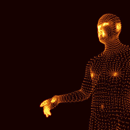 Man Pointing his Finger. 3D Model of Man. Geometric Design. Vector Illustration.のイラスト素材