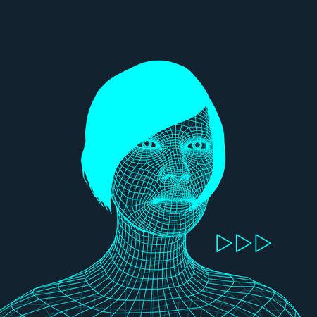 Woman. Head of the Person from a 3d Grid. Geometric Face Design. Polygonal Covering Skin. Vector Illustration.のイラスト素材